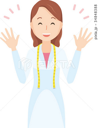 女性の栄養士が手を開いて笑っているイラスト-上半身 34848388