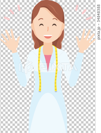 女性の栄養士が手を開いて笑っているイラスト-上半身 34848388