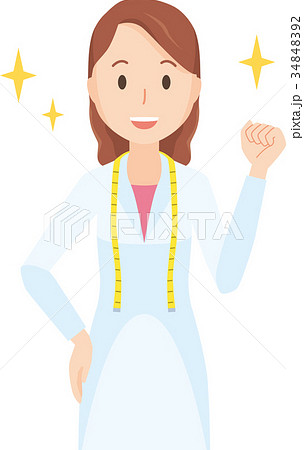 女性の栄養士が拳を上げているイラスト-上半身 34848392