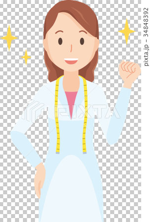 女性の栄養士が拳を上げているイラスト-上半身 34848392