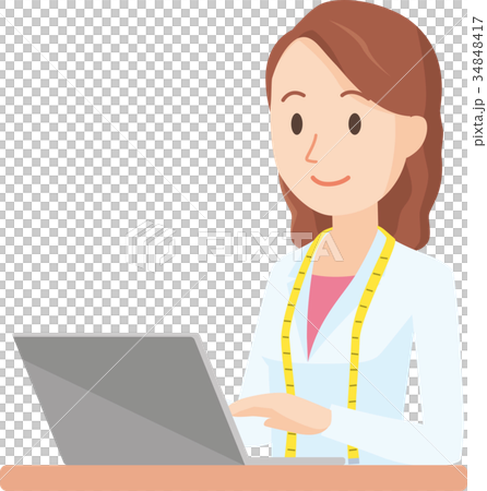 女性の栄養士がノートパソコンを操作しているイラスト-上半身 34848417