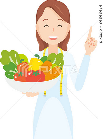 女性の栄養士が野菜を持っているイラスト-上半身 34848424