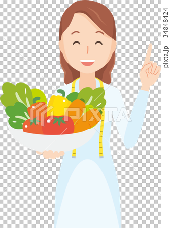 女性の栄養士が野菜を持っているイラスト-上半身 34848424