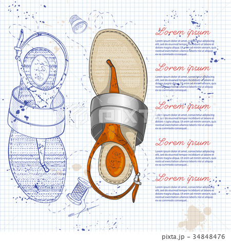 Fashion vector sketch womens shoes. 34848476
