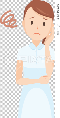 Illustration where a nurse woman in a white uniform is in trouble Illustration where a nurse woman in a white uniform is in trouble 34849385