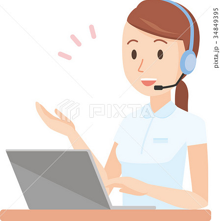 白い制服を着た看護師の女性がヘッドセットで会話しているイラストのイラスト素材
