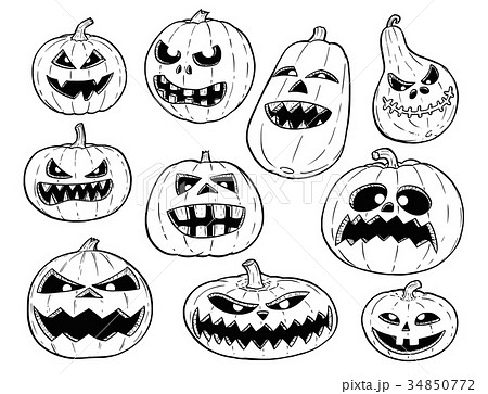 Set Of Cute Hand Drawing Halloween Pumpkin のイラスト素材