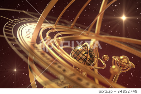Armillary Sphere And Stars On Red Background 34852749