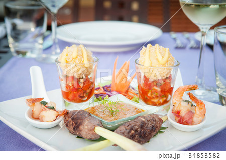 Beef Satay skewer appetizer canape 34853582