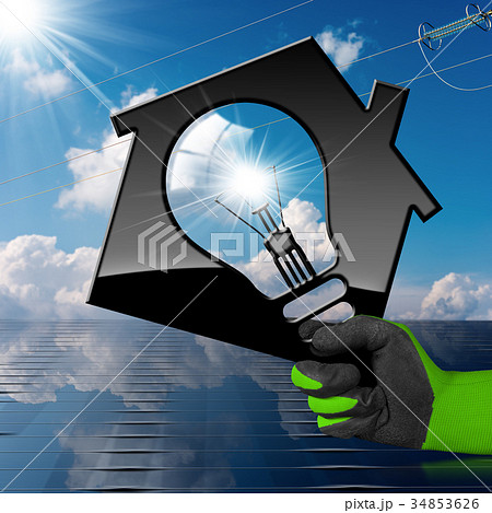 House with Light Bulb Solar Panel and Power Line House with Light Bulb Solar Panel and Power Line 34853626
