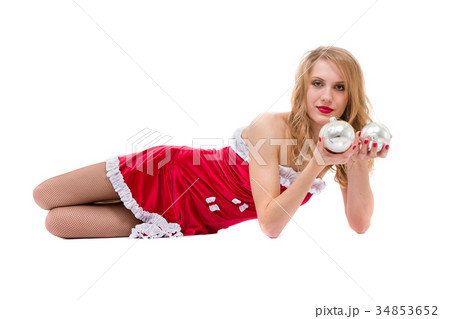 beautiful young smiling woman with Christmas beautiful young smiling woman with Christmas 34853652