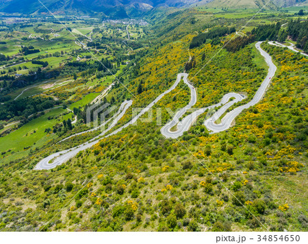 Winding Road on Mountain, Queenstown, New Zealand Winding Road on Mountain, Queenstown, New Zealand 34854650