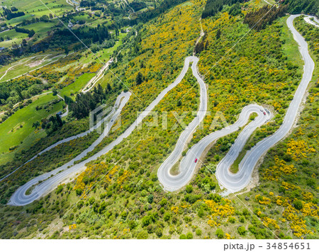 Winding Road on Mountain, Queenstown, New Zealand Winding Road on Mountain, Queenstown, New Zealand 34854651