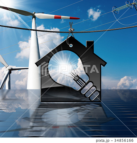 House - Light Bulb - Solar Panel - Wind Turbines 34856166