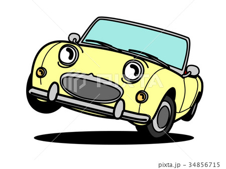 ヒストリックオープンカー　白色系　ジャンプ   自動車イラスト 34856715