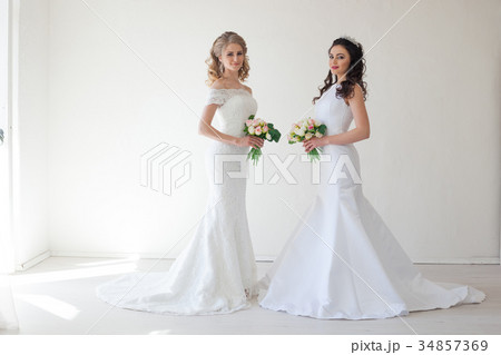 two wedding bride with bouquet wedding 34857369