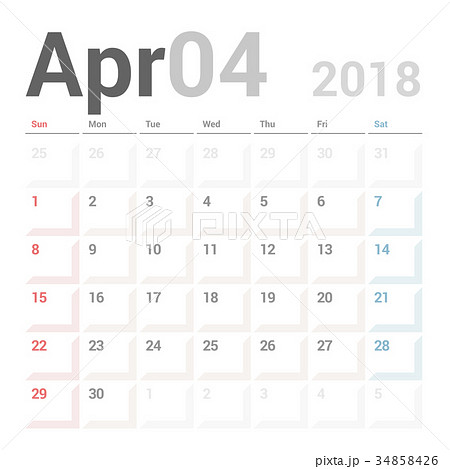 Calendar Planner for April 2018 Vector Design 34858426