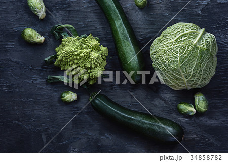 Organic vegetables on wooden table. Top view Organic vegetables on wooden table. Top view 34858782
