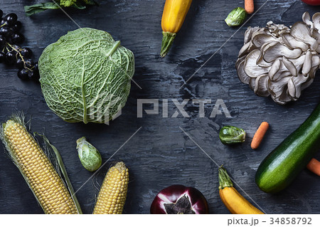 Organic vegetables on wooden table. Top view Organic vegetables on wooden table. Top view 34858792