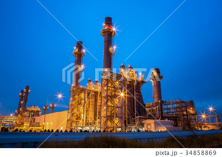 Gas turbine electric power plant at night Gas turbine electric power plant at night 34858869