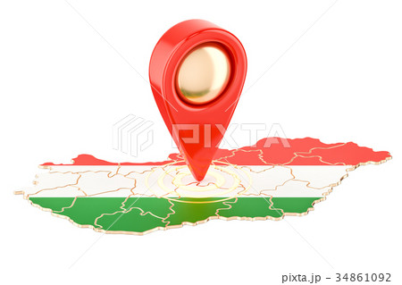 Map pointer on the map of Hungary, 3D rendering 34861092