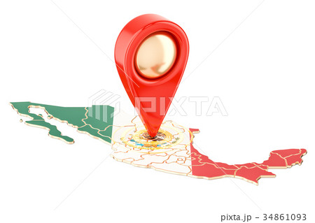 Map pointer on the map of Mexico, 3D rendering 34861093
