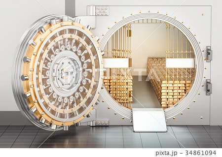 Open Bank Vault with golden ingots, 3D rendering 34861094