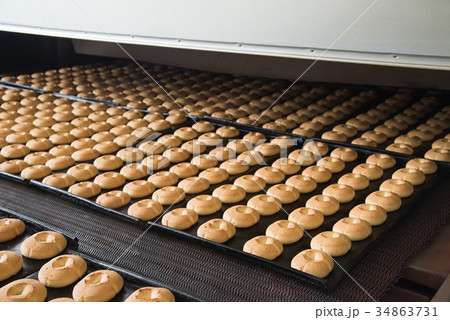 Production line of baking cookies on factory, food Production line of baking cookies on factory, food 34863731