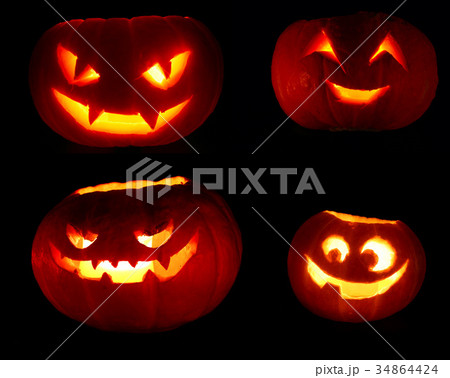 Set of Halloween pumpkins on black 34864424