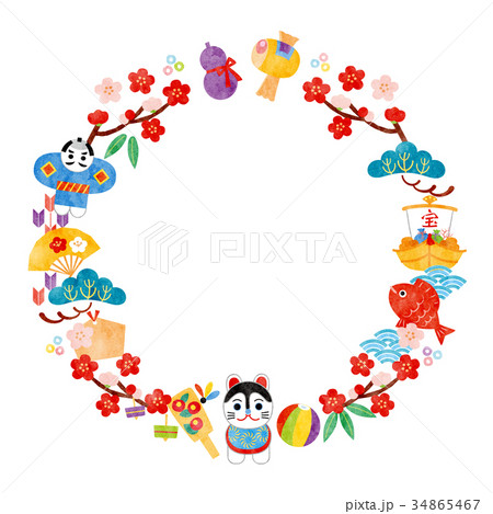 年賀状素材-戌年フレーム 年賀状素材-戌年フレーム 34865467