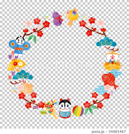 年賀状素材-戌年フレーム 年賀状素材-戌年フレーム 34865467