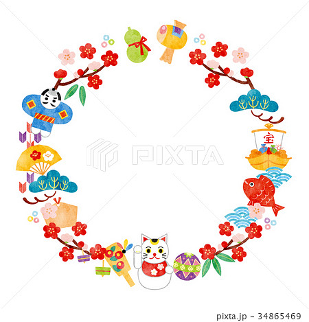 年賀状素材-戌年フレーム 34865469