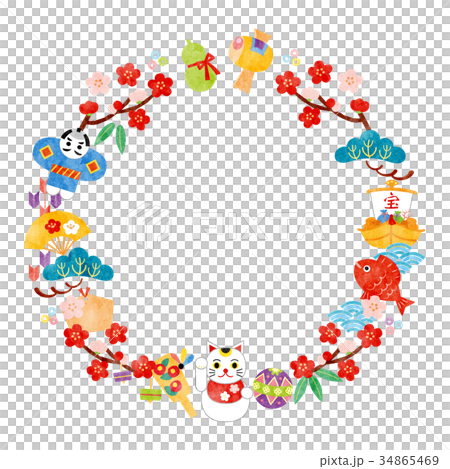 年賀状素材-戌年フレーム 34865469