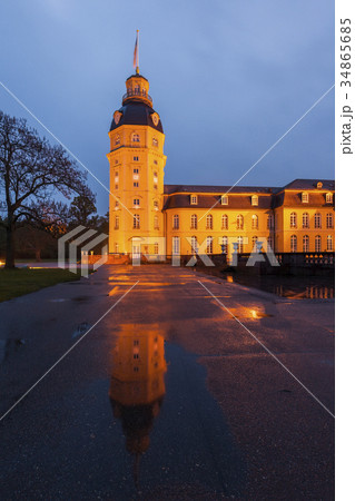 Germany, Baden-Wurttemberg, Karlsruhe, Illuminated Karlsruhe Palace Germany, Baden-Wurttemberg, Karlsruhe, Illuminated Karlsruhe Palace 34865685