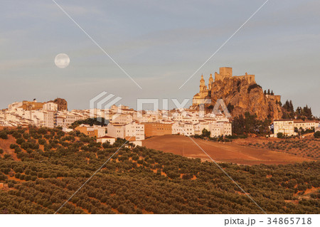 Spain, Andalusia, Olvera, Townscape with moonrise 34865718