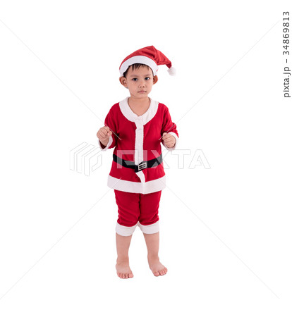 Asian kid dress up as santa claus. 34869813