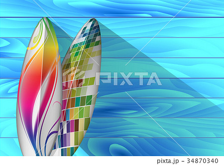 surfing board against blue wooden wall 34870340