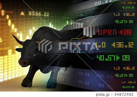 Trading and investing financial symbol with bull Trading and investing financial symbol with bull 34872492