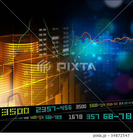 Gold coins with financial stock chart 34872547