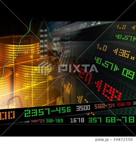 Gold coins with financial stock chart 34872550
