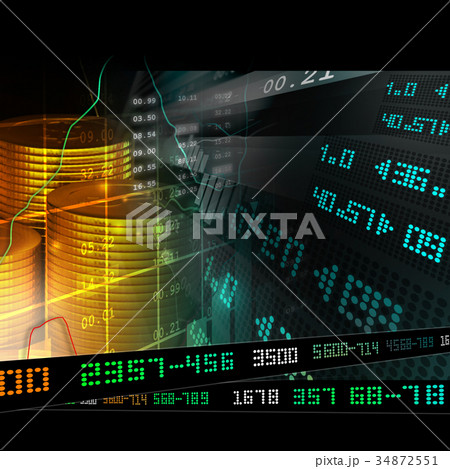 Gold coins with financial stock chart 34872551