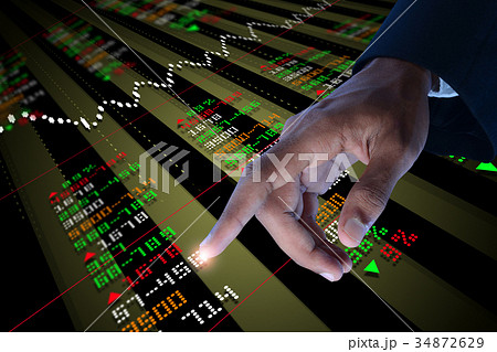 Business man touching the stock chart Business man touching the stock chart 34872629