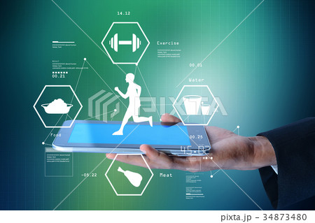 Man showing life style chart on tablet 34873480