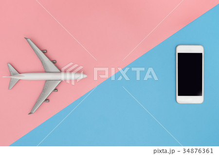 Mobile for travel on pink blue travel concept Mobile for travel on pink blue travel concept 34876361