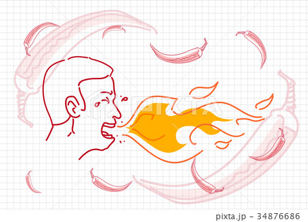 Male Breathing Fire, Hot Chili Pepper Concept 34876686