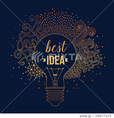 Light bulb made of handdrawn doodles, creative 34877324