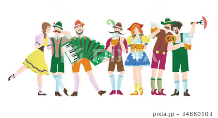 Set of men and women at Octoberfest. Characters in 34880103