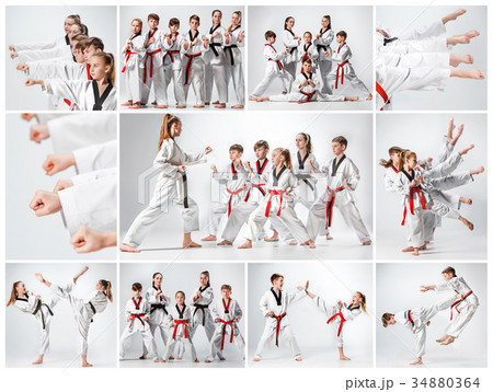The studio shot of group of kids training karate 34880364