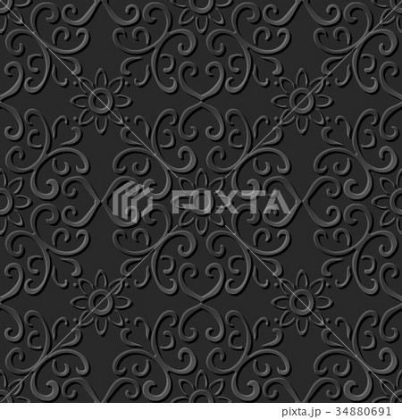 Dark 3D paper cut art retro seamless background 34880691