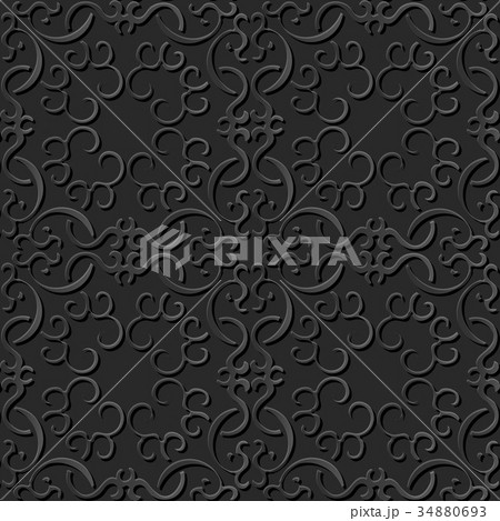 Dark 3D paper cut art retro seamless background 34880693